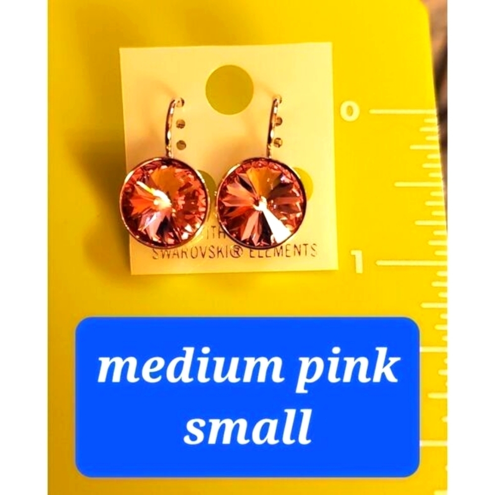New! Swarovski Element Medium Pink  Leverback earrings. 13mm Round. Minimalist‎